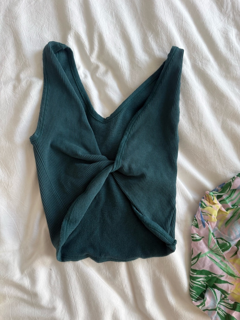 Urban Outfitters Teal Ribbed Twist-Front Tank Top